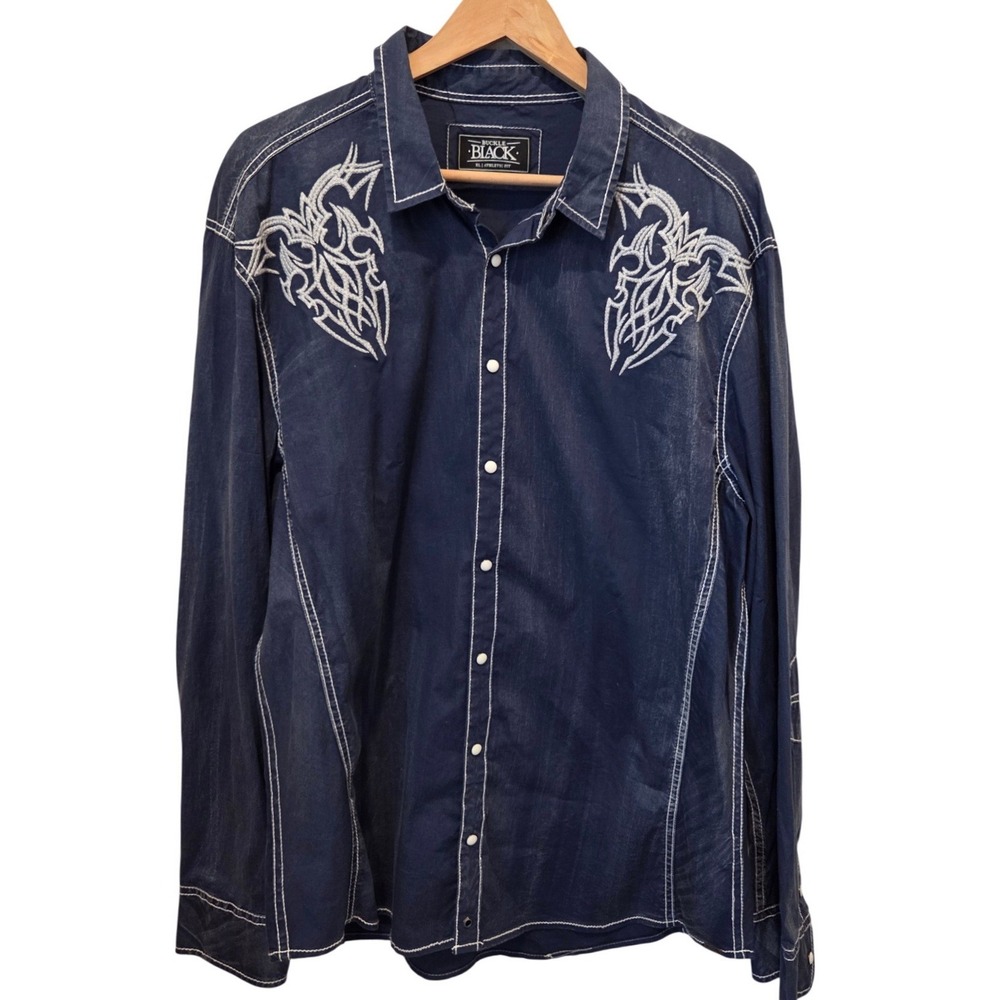 NWT Buckle Black Tribal‎ Embroidered Western Shirt Athletic Fit Navy Y2K XL